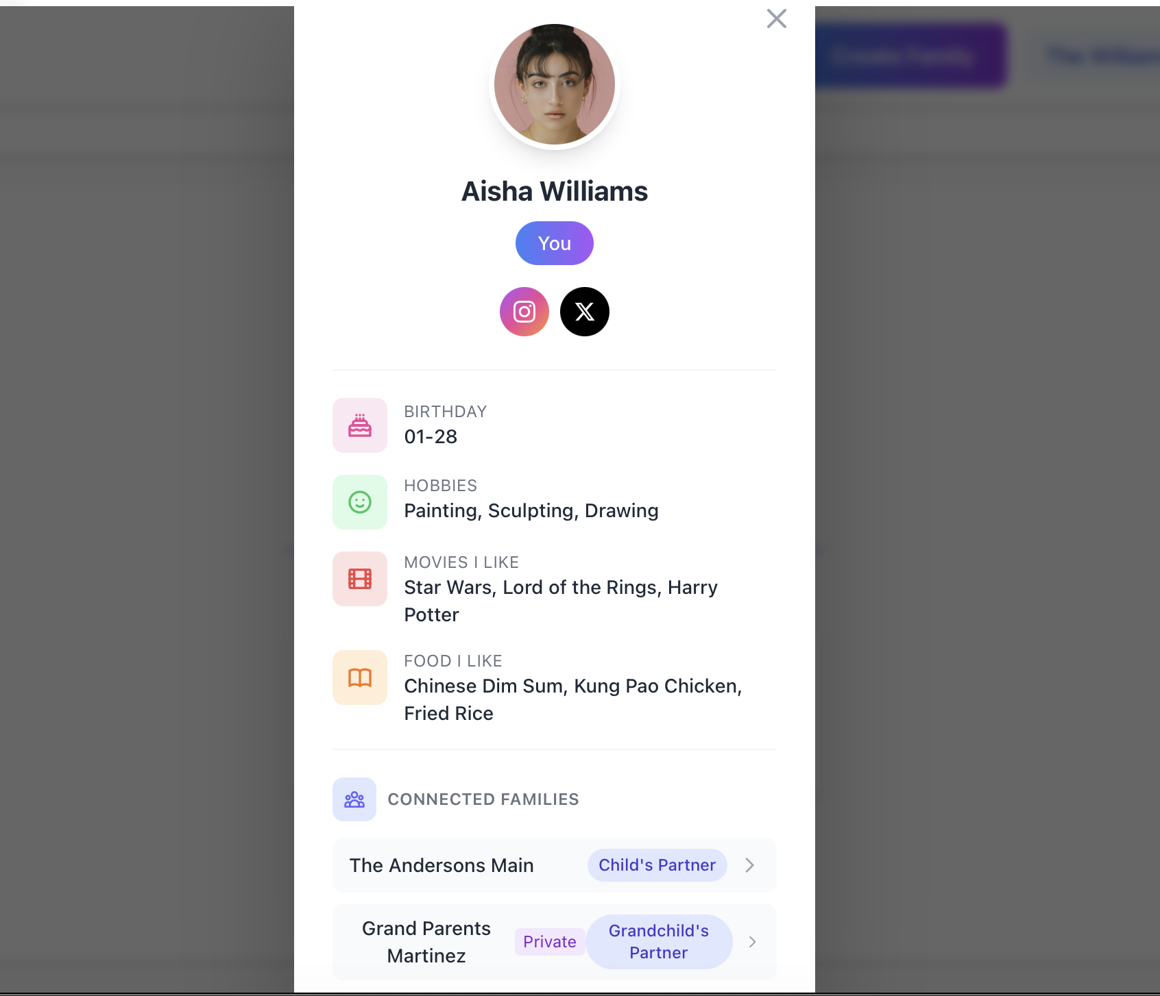 Family Network member profile view